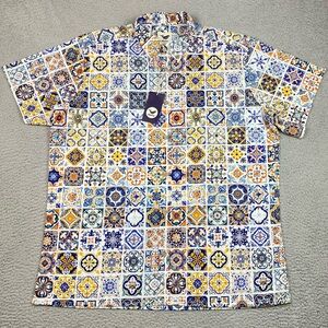 NWT Yiume Shirt Men's Size XXL Short Sleeve Button Down Cotton Floral Tile Print